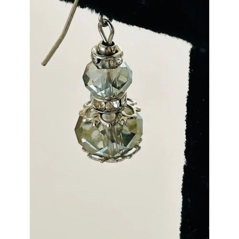 Vintage 90s Green Tint Baubles With Rhinestones Lantern Earrings